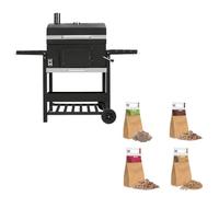 Barbecue Affumicatore XL a Carbone con Griglia in Ghisa e Legna | Griglia XL in ghisa, altezza carbone regolabile, termometro integrato, 4 prese d'aria, 2 sacchetti di legna inclusi