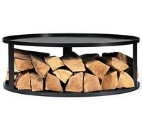 Base Braciere Rotonda in Acciaio con Porta Legna 62 cm - Altezza 30 cm - Fatto a Mano in Europa