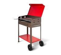 Barbecue bbq a carbonella 60x40xh90cm con ripiani laterali e ruote picnic 501b