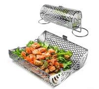 Barbecue circolare in acciaio inox, griglia rotante con design a porta, per un facile accesso al cibo, per campeggio all'aperto (L)