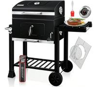 Barbecue con carrello XL KESSER. ® Barbecue a carbone con coperchio, ruote, manico in acciaio inossidabile, termometro per griglia e carbone, barbecue a carbone grande per campeggio XLFerro
