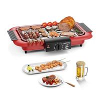 Barbecue elettrico, barbecue per interni ed esterni, antiaderente senza fumo, doppio tubo 2000 W, portatile, ad alta potenza, rimovibile, per barbecue (rosso)