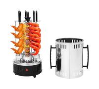 Barbecue elettrico verticale da 1000 W, con girarrosto automatico, 6 spiedini e vaschette di sgocciolamento, per casa, feste, 400-500 °C, nero/argento, 20 x 37,5 cm