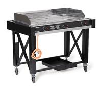 HENDI Barbecue a gas 'Atlanta', griglia a gas, 3 fuochi, superficie della piastra: 1100x500mm, 13kW, 1285x770(H)917mm, acciaio, nero