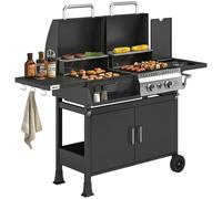 Barbecue Ibrido Gas Carbone 2 in 1 Misto 3 Bruciatori Laterale Termometro Nero
