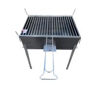 Barbecue in ferro con griglia in acciaio, con coperchio richiudibile, piedi estraibili, per legna o carbone, portatile (50x35 cm)
