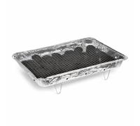 Barbecue monouso XXL, 48 x 31 cm, con bricchette e supporto, usa e getta, barbecue da tavolo per campeggio o picnic, barbecue a carbonella, colore argento