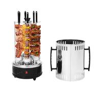 Barbecue per kebab elettrico verticale da 1000 W con 6 spiedini da girarrosto in acciaio inox senza fumo Barbecue per pollo allo spiedo 500 °C Barbecue da tavolo Barbecue verticale per la casa e il