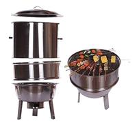 Barbecue portatile a carbonella per cucinare all'aperto, affumicatore rotondo e girarrosto, design resistente per una protezione di qualità, ideale per campeggio e picnic