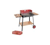 Barbecue Rettangolare con Griglia Regolabile a Carbonella + Ruote Portatile
