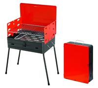 Barbecue Rettangolare Richiudibile a Valigetta, con Griglia in Acciaio, BBQ da Asporto, Portatile, per Campeggio Esterno Giardino Picnic, Carbonella, 33x43x48cm, Rosso