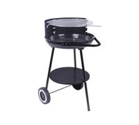Barbecue Rotondo BBQ con Ruote Empotec da Esterno Griglia Cromata 42 x 77cm Regolabile 3 altezze Maniglia Grande Piano Inferiore 3 Gambe Ripiano D'Appoggio Cottura Grill Paravento Alto 15cm
