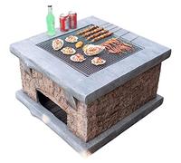 Barbecue Table Multifunctional Fire Pit Table Terrace Camping Brazier Cast Iron Party Barbecue Table with Table Cover Handle Design Suitable for Backyard Patio Garden
