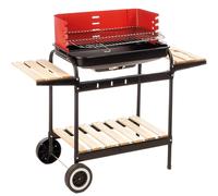 Barbecue Trolley a Carbonella con Ripiani Legno e Griglia Regolabile Portatile