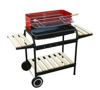 BARBECUE TROLLEY A CARBONELLA IN METALLO E LEGNO BBQ BRACIERE PORTATILE RIPIANI