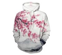 BarbedRose Felpa con cappuccio da uomo con stampa digitale Galaxy Pattern Felpa con cappuccio, Fiori di ciliegio inchiostro, Large-X-Large