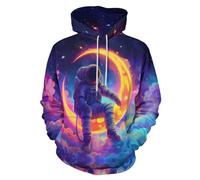BarbedRose Felpa con cappuccio da uomo con stampa digitale Galaxy Pattern Felpa con cappuccio, Nuvola Luna Astronauta, Small-Medium