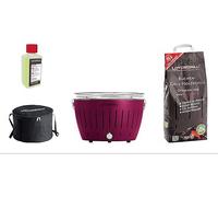 BARBEQUE LOTUSGRILL Special Bundle BBQ Classic (35 cm) con 2,5 Kg Carbonella e Gel Combustibile, Carbone di legna, Griglia da 32 cm, Viola