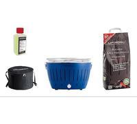 BARBEQUE LOTUSGRILL Special Bundle BBQ Classic (35 cm) con 2,5 Kg Carbonella e Gel Combustibile, Carbone di legna, Griglia da 32 cm, Blu