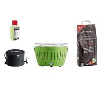 BARBEQUE LOTUSGRILL Special Bundle BBQ Classic (35 cm) con 2,5 Kg Carbonella e Gel Combustibile, Carbone di legna, Griglia da 32 cm, Verde