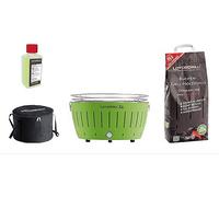 BARBEQUE LOTUSGRILL Special Bundle BBQ XL (43,5 cm) con 2,5 Kg Carbonella e Gel Combustibile, Carbone di legna, Griglia da 40.5 cm, Verde
