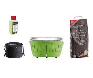 BARBEQUE LOTUSGRILL Special Bundle BBQ XL (43,5 cm) con 2,5 Kg Carbonella e Gel Combustibile, Carbone di legna, Griglia da 40.5 cm, Verde