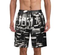 Barber Shop - Pantaloncini da bagno da uomo con stampa monocromatica, da spiaggia, atletica, leggeri, estivi, surf, sport acquatici, abbigliamento casual, Nero , S