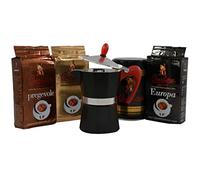 Barbera Caffè Moka da 3 Tazze - Caffettiera Classica + Kit di Caffè Macinato 1kg - Pregevole, Can, Europa (4x250g) - Idea Regalo