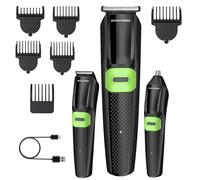 BarberBoss 3 in 1 Kit di cura per uomo, regolabarba, tagliacapelli e rifinitore per peli del naso, lame di precisione, 6 pettini, ricaricabile tramite USB, indicatore LED e design da viaggio