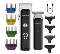 Barberboss Duo Tagliacapelli e Barba Cordless, Kit per la Cura del Viso da Uomo con Lame in Ceramica, Controllo della Velocità, Rotella di Precisione, Ricarica USB e Spie di Stato a LED