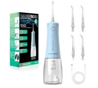 BarberBoss idropulsore dentale, irrigatore orale elettrico senza fili, 5 modalità di pressione, serbatoio da 340 ml, impermeabile IPX8, dispositivo portatile per la cura delle gengive (Blu Pastello)