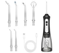 BarberBoss Idropulsore dentale senza fili, 6 punte multifunzione, schermo LED, ricaricabile tramite USB, custodia da viaggio inclusa, Irrigatore orale elettrico per apparecchi ortodontici (Nero)