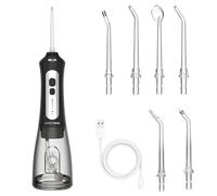BarberBoss Idropulsore dentale senza fili per denti e gengive, irrigatore orale ricaricabile, 5 modalità di pulizia, 6 ugelli e display LED, kit filo interdentale impermeabile IPX7 (Nero)
