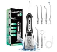 BarberBoss Idropulsore, Irrigatore orale portatile, Idropulsore dentale elettrico, Idropulsore dentale, Kit per la pulizia dei denti, Idropulsori orali senza fili per gengive sane, QR-7025 (Nero)