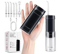 BarberBoss Idropulsore portatile, irrigatore orale senza fili da viaggio, 3 livelli di pressione, 6 punte, serbatoio dell'acqua telescopico IPX8, idropulsore ricaricabile USB-C, QR-7112 (Nero)