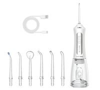 BarberBoss Idropulsore ricaricabile per denti e gengive, 5 modalità di pulizia, 5 punte a getto, serbatoio da 300 ml, irrigatore orale cordless USB, impermeabile IPX7 e ugello a 360°
