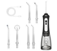 BarberBoss Idropulsore senza fili per viaggi e casa, 5 modalità di pressione, 6 punte a getto, serbatoio da 300 ml, irrigatore orale ricaricabile USB, impermeabile IPX7