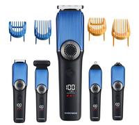 BarberBoss Kit 5 in 1 per la toelettatura degli uomini, senza fili, regolabarba, tagliacapelli, tagliacapelli e naso e orecchie, body groomer, quadrante di precisione, tosatrice impermeabile con