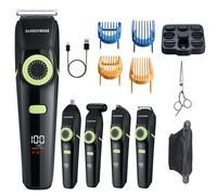 BarberBoss Kit per la cura della barba 5 in 1 da uomo, tagliacapelli senza fili per uomo, corpo e orecchie, toelettatore del naso, tagliacapelli con quadrante di precisione, toelettatore viso completo
