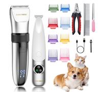 BarberBoss Kit per la toelettatura degli animali domestici 2 in 1, doppio tagliacapelli per cani e gatti, a basso rumore, design impermeabile ricaricabile USB, tagliazampe senza fili, QR-9111