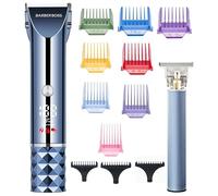 BarberBoss Kit tagliacapelli e barba, da uomo, senza fili, con display a LED, lama regolabile, 8 pettini guida, kit per toelettatura da uomo