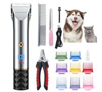 BarberBoss Pet Grooming Kit - Tosatrice per cani a basso rumore con 2 impostazioni di velocità, lame in ceramica, ricarica USB, display a LED e 8 accessori per pettine, QR-9081