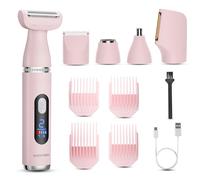BarberBoss Rasoio elettrico da donna, a doppia velocità, 4 pettini guida, trimmer per naso e orecchie, viso, corpo, bikini e sopracciglia, rasoio da donna 5 in 1 con display a LED, QR-8052