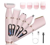 BarberBoss Rasoio elettrico da donna 5 in 1, a doppia velocità, con display a LED, 4 pettini guida e ricaricabile tramite USB, per viso, corpo, bikini e rifinitore per i dettagli, per donne