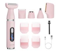 BarberBoss Rasoio elettrico da donna, a doppia velocità, 4 pettini guida, trimmer per naso e orecchie, viso, corpo, bikini e sopracciglia, rasoio da donna 5 in 1 con display a LED, QR-8052