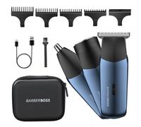 BarberBoss Rasoio elettrico da uomo 3 in 1, kit da viaggio per uomo, rasoio per barba e capelli, trimmer naso e orecchie, mini testina di rasoio, toelettatura maschile (Blu Navy Metallizzato)