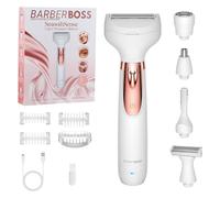 BarberBoss Rasoio elettrico donna 5 in 1, Kit epilazione ricaricabile, Rasoio per donna per corpo, bikini, viso, naso e sopracciglia, Rasoi donna senza fili Wet & Dry, Epilatore per viso, QR-8005