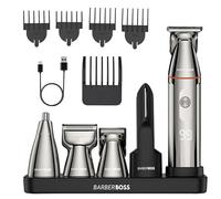 BarberBoss Rasoio per barba 5 in 1, da uomo, kit per la toelettatura degli uomini, tagliacapelli senza fili, rasoio per naso e corpo con display a LED e ricarica USB-C, body groomer