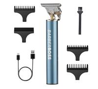 Barberboss Rasoio per barba e capelli senza fili, per uomo, con ricarica USB, 3 pettini di lunghezza e lama di precisione da 0,1 mm per viso, attaccatura capelli e styling dei dettagli (blu)