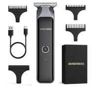BarberBoss Rasoio per capelli senza fili da uomo, con lama a T, impermeabile, con 4 pettini guida, display LCD, ricarica rapida USB, tagliacapelli viso e corpo (nero)